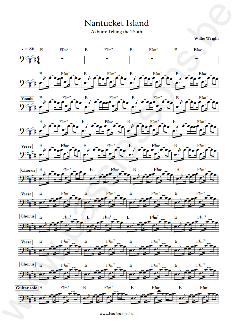 Willie Wright Nantucket Island bass transcription