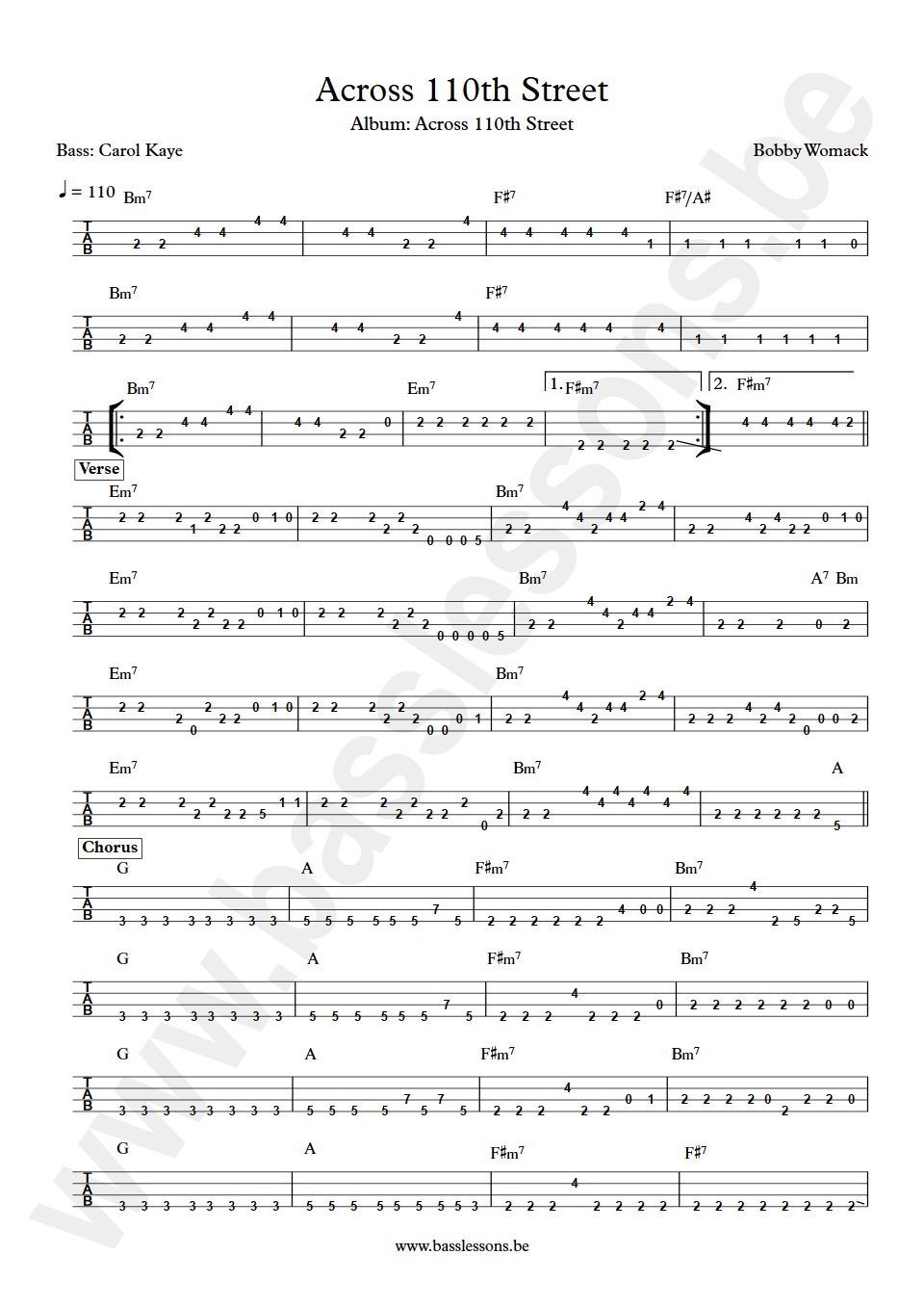Bobby Womack Across 110th Street Carol Kaye bass tab