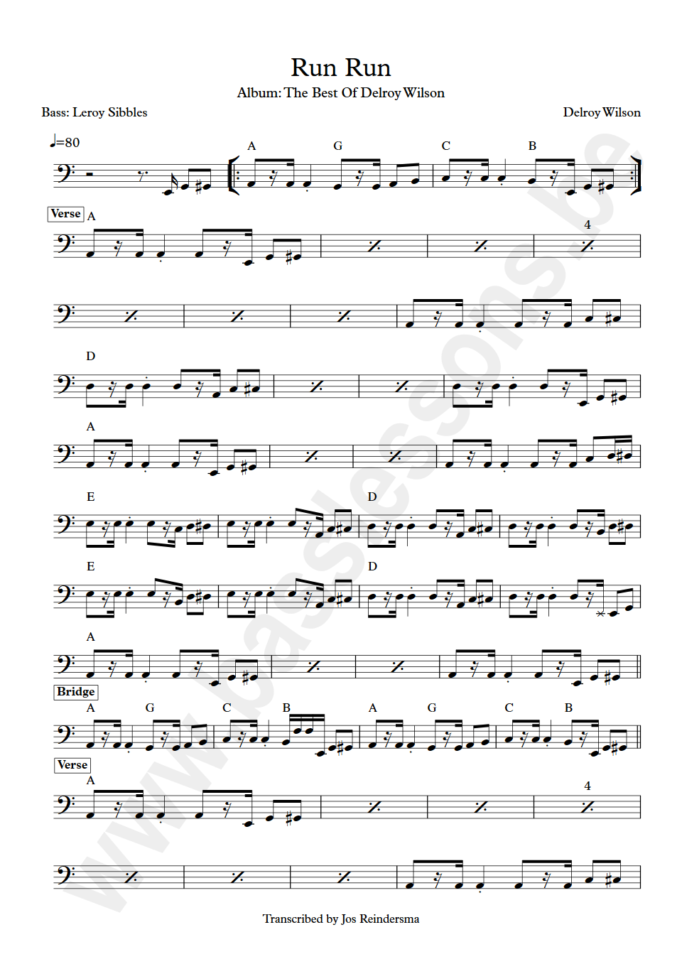 Delroy Wilson Delroy Wilson Leroy Sibbles bass transcription