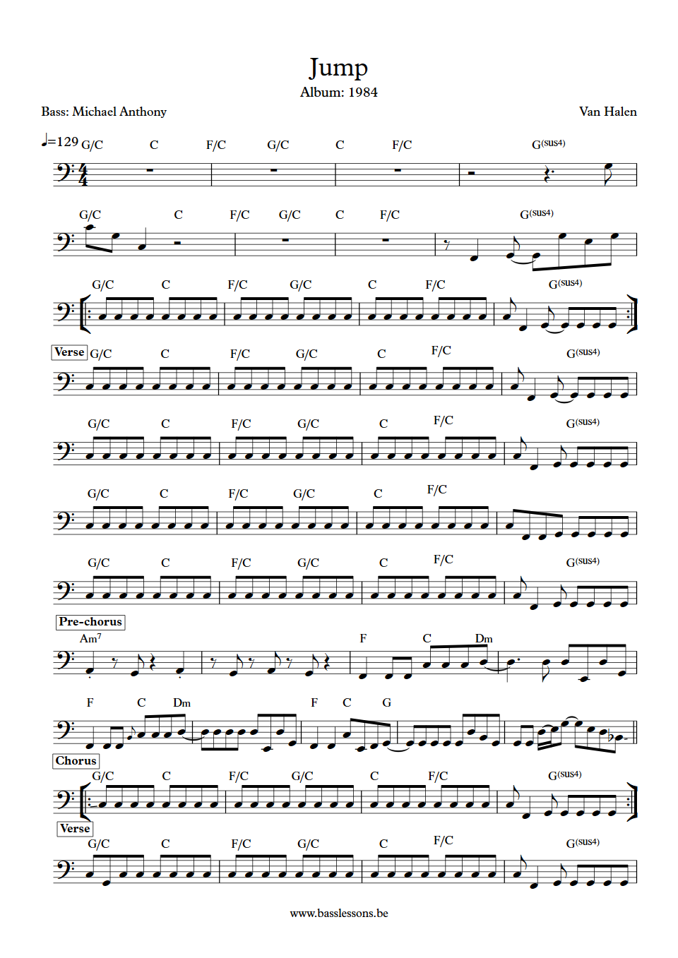 Van Halen Jump Michael Anthony bass transcription