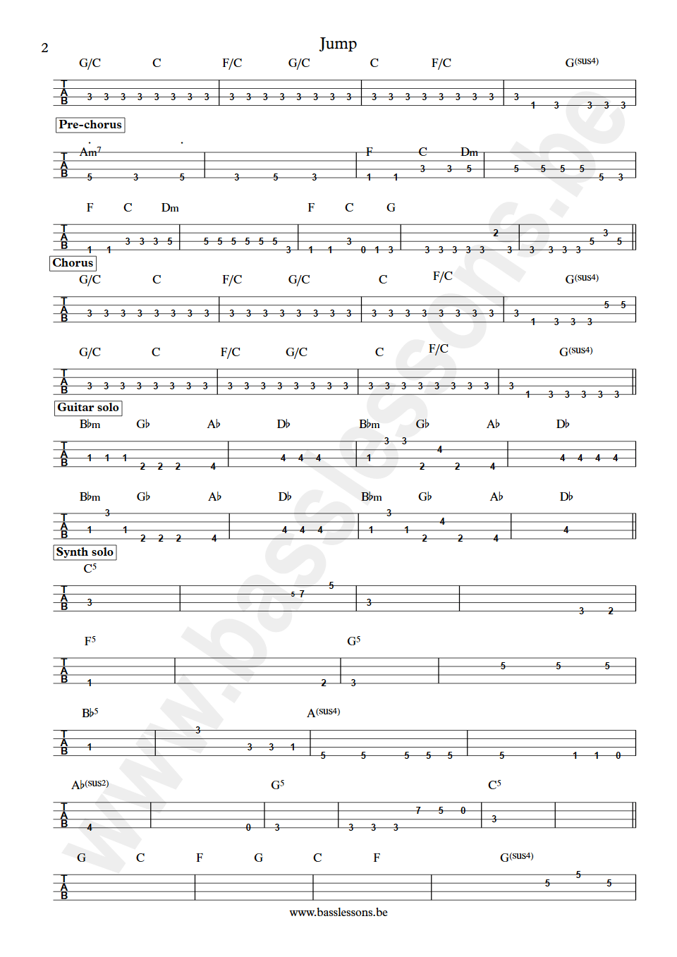 Van Halen Jump Michael Anthony bass tab part 2