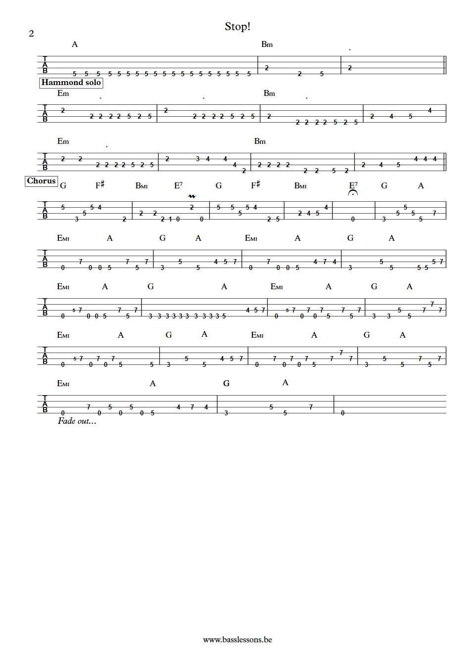 Sam Brown Stop! Ed Poole bass tab part 2