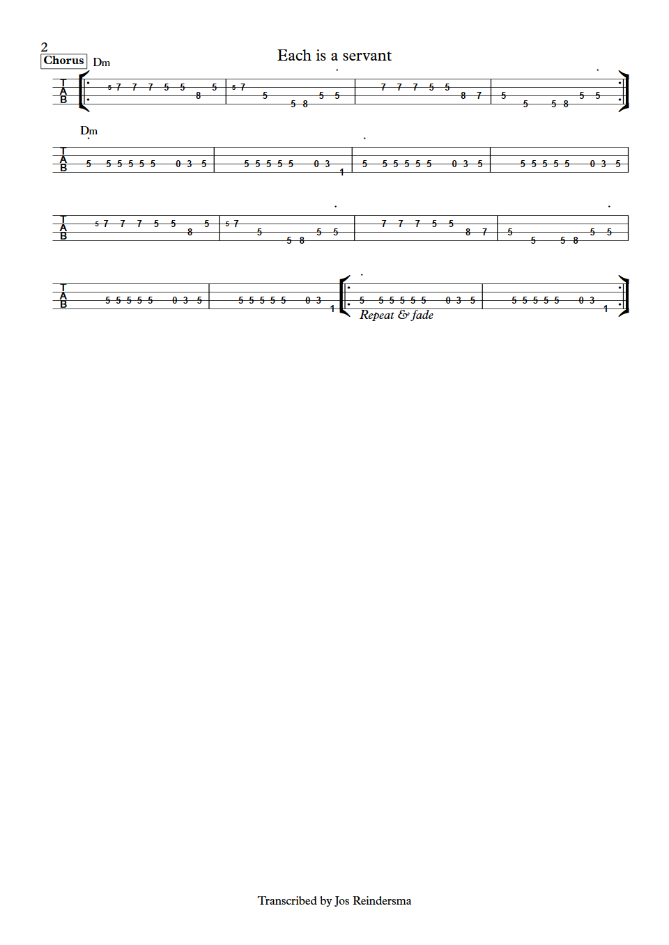 Pablo Moses Each is a servant Robbie Shakespeare bass tab part 2