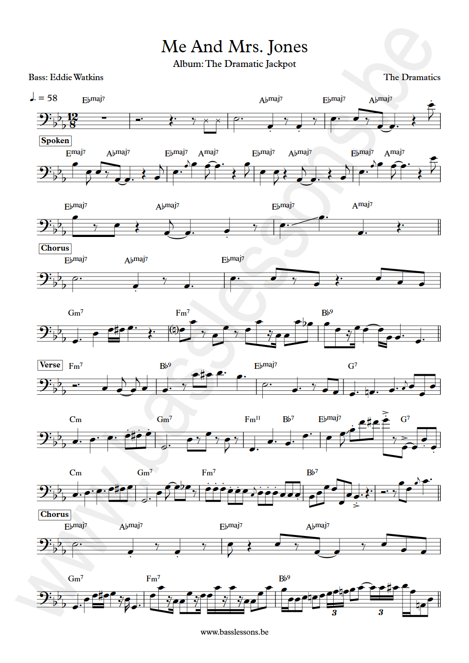 The Dramatics Me And Mrs. Jones Eddie Watkins bass transcription