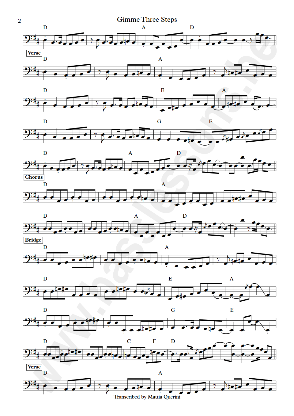 Lynyrd Skynyrd Gimme Three Steps Ed King bass transcription part 2