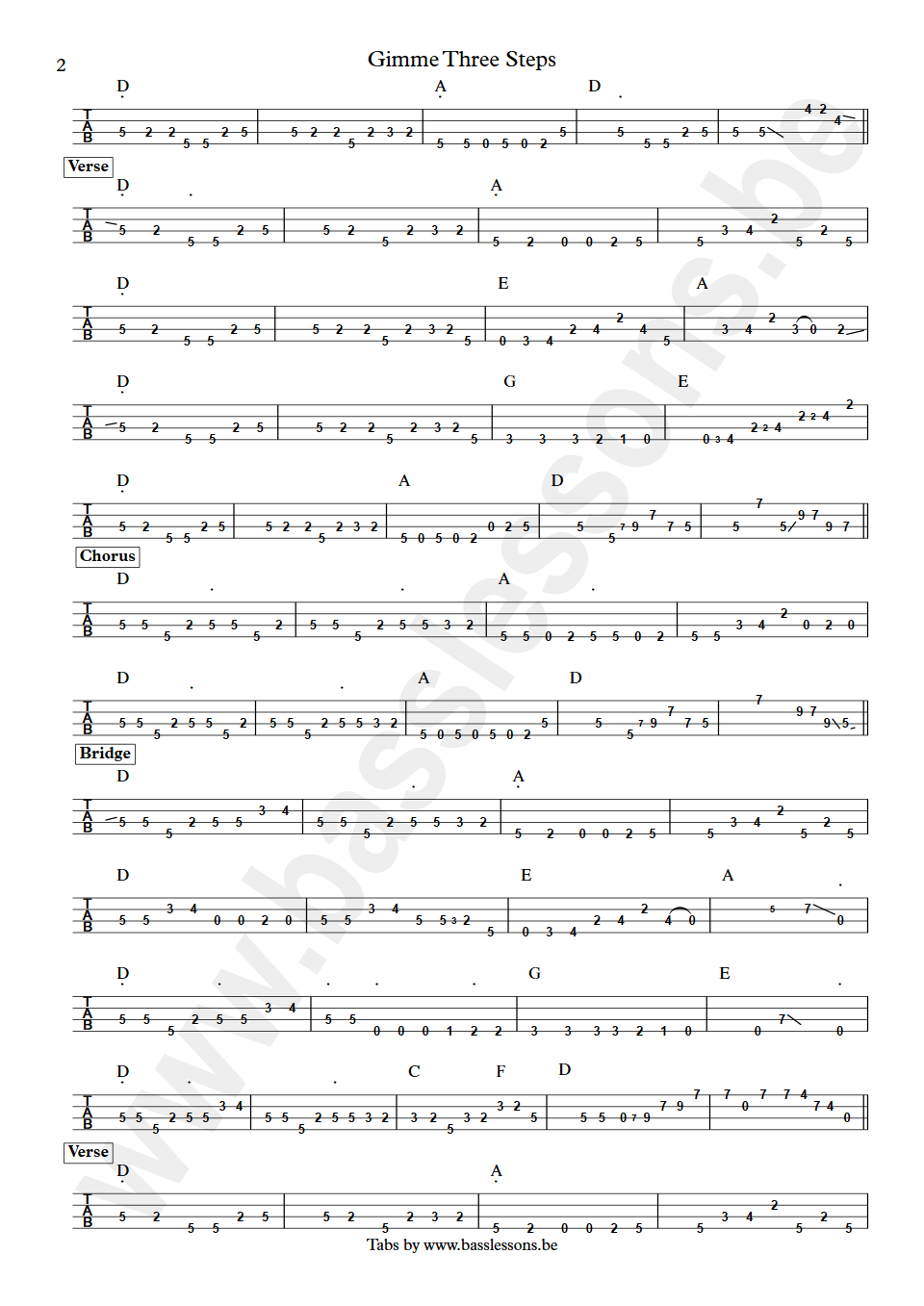 Lynyrd Skynyrd Gimme Three Steps Ed King bass tab part 2