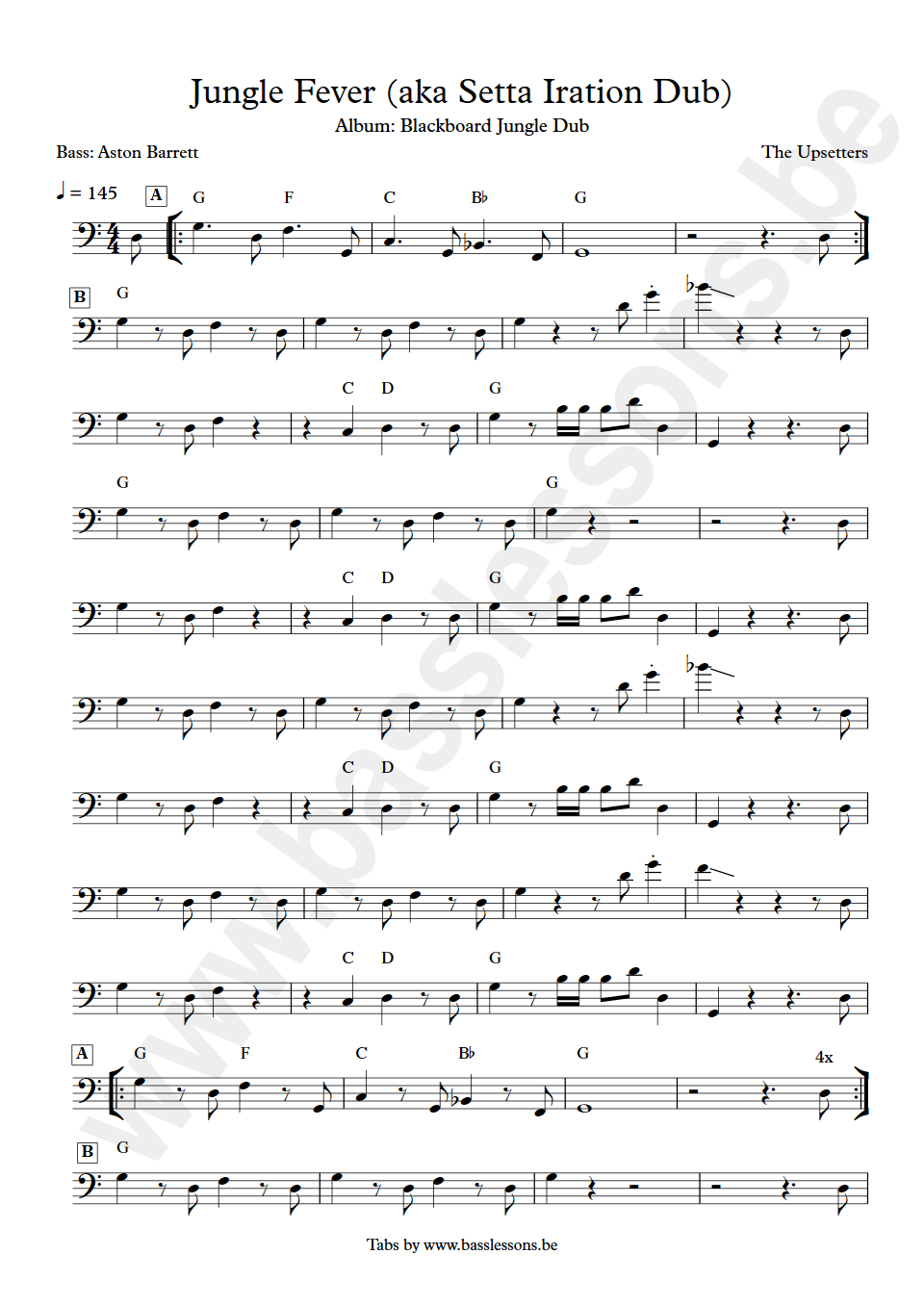 The Upsetters Aston Barrett bass transcription