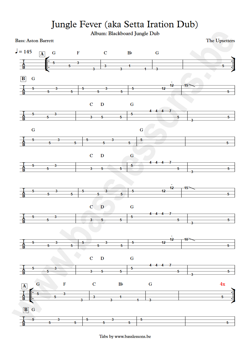The Upsetters Aston Barrett bass tab