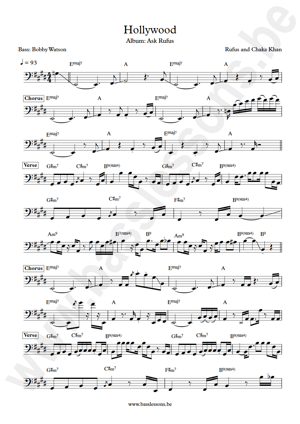 Rufus and Chaka Khan Hollywood Bobby Watson bass transcription