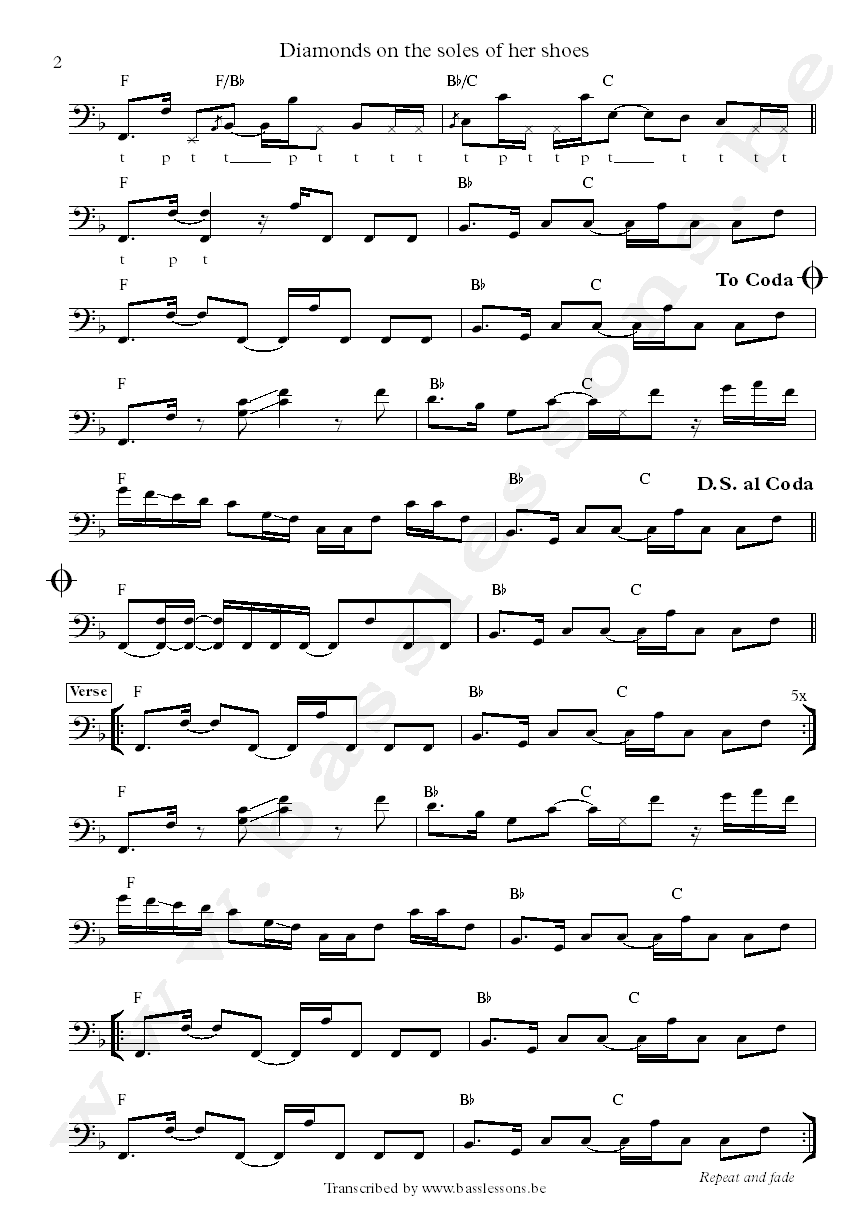 Paul simon Bakiti Kumalo diamonds bass transcription Part 2