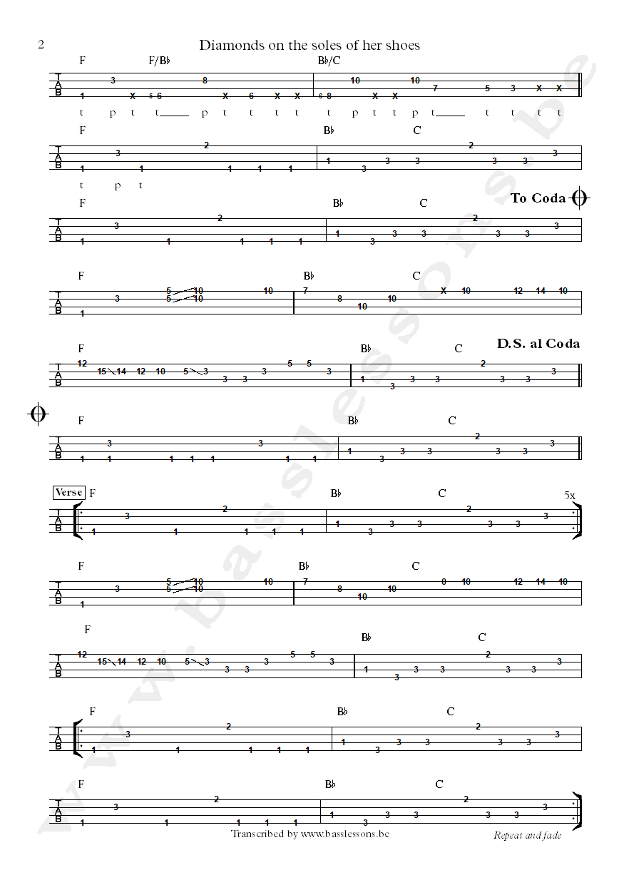 Paul simon Bakiti Kumalo diamonds bass tab part 2