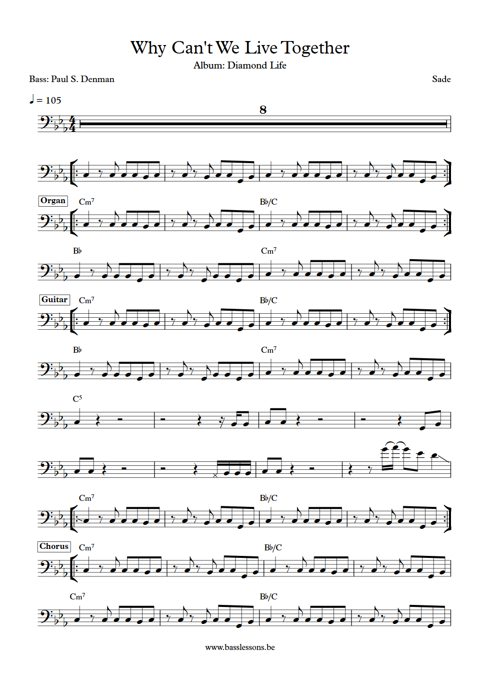 Sade Why Can't We Live Together Paul S. Denman Bass Transcription