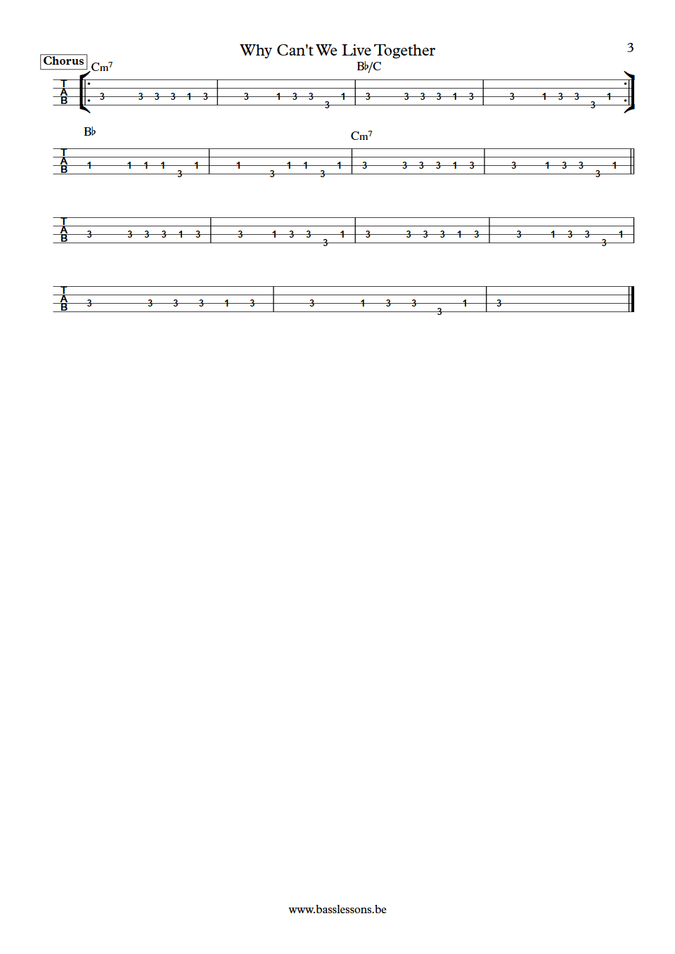 Sade Why Can't We Live Together Paul S. Denman Bass Tab part 3