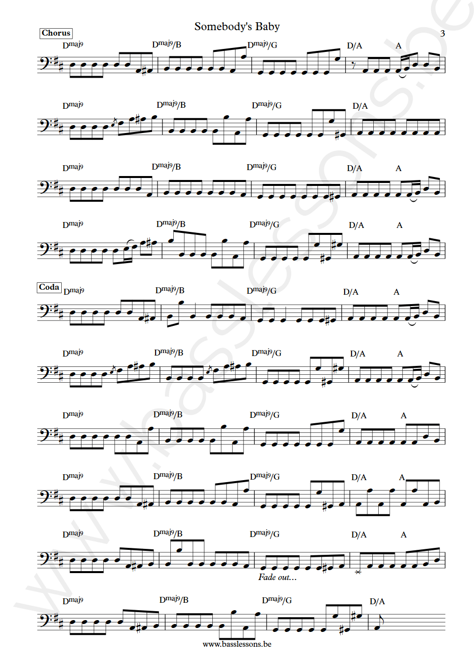 Jackson Browne Somebody's Baby Bob Glaub Bass Transcription part 3