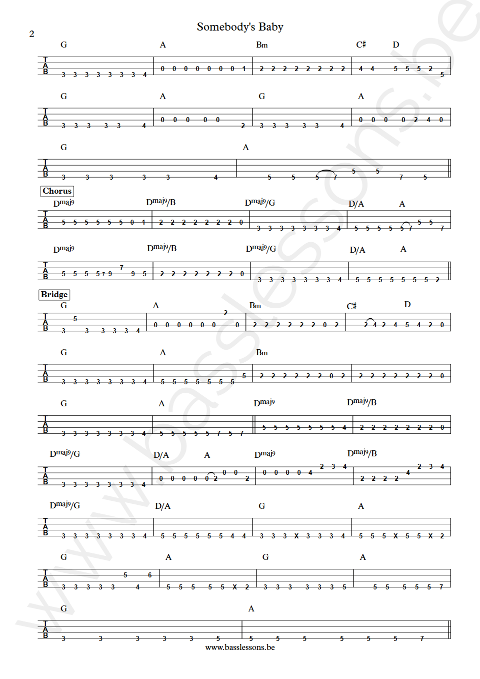 Jackson Browne Somebody's Baby Bob Glaub Bass Tab part 2