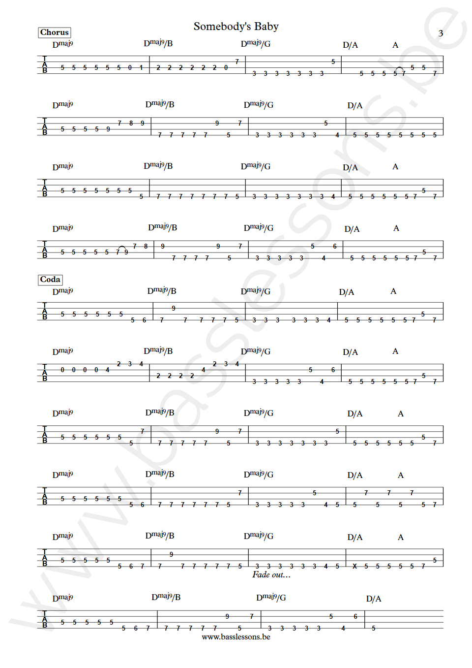 Jackson Browne Somebody's Baby Bob Glaub Bass Tab part 3