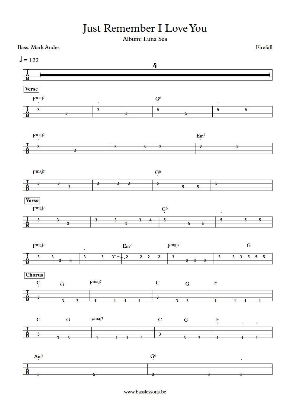 Firefall Just Remember I Love You Mark Andes Bass Tab