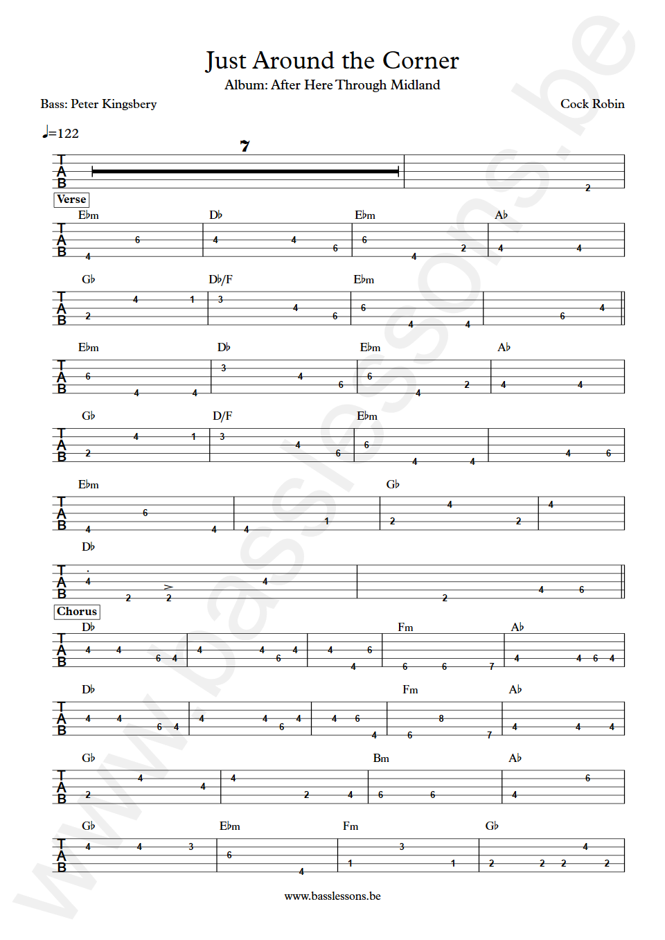 Cock Robin Just Around the Corner Peter Kingsbery Bass Tab