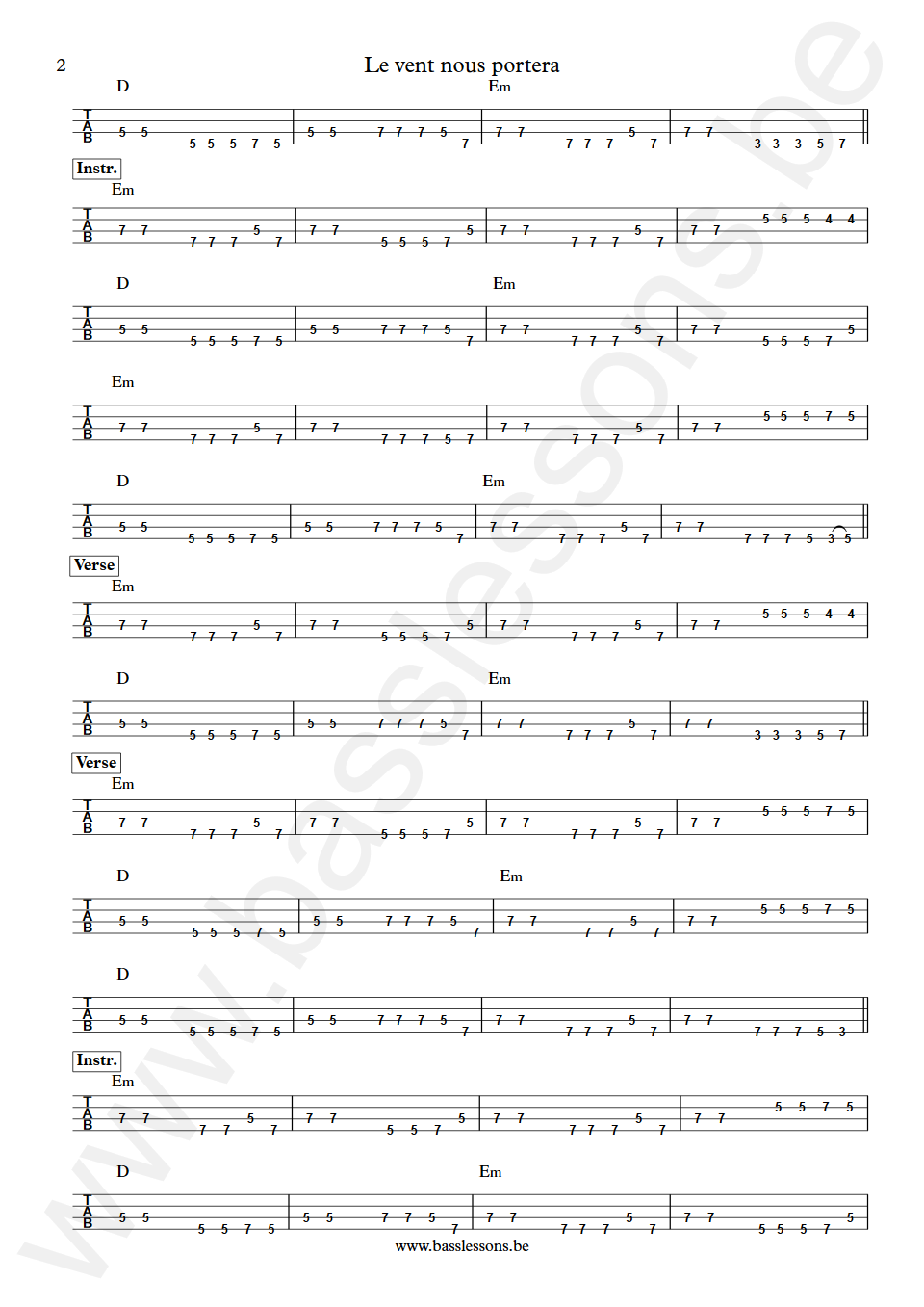 Noir Désir Le vent nous portera Jean-Paul Roy Bass Tab part 2