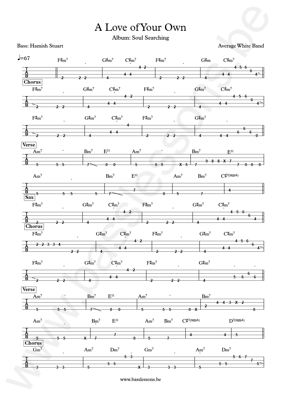 Average White Band A Love Of Your Own Hamish Stuart Bass Tab