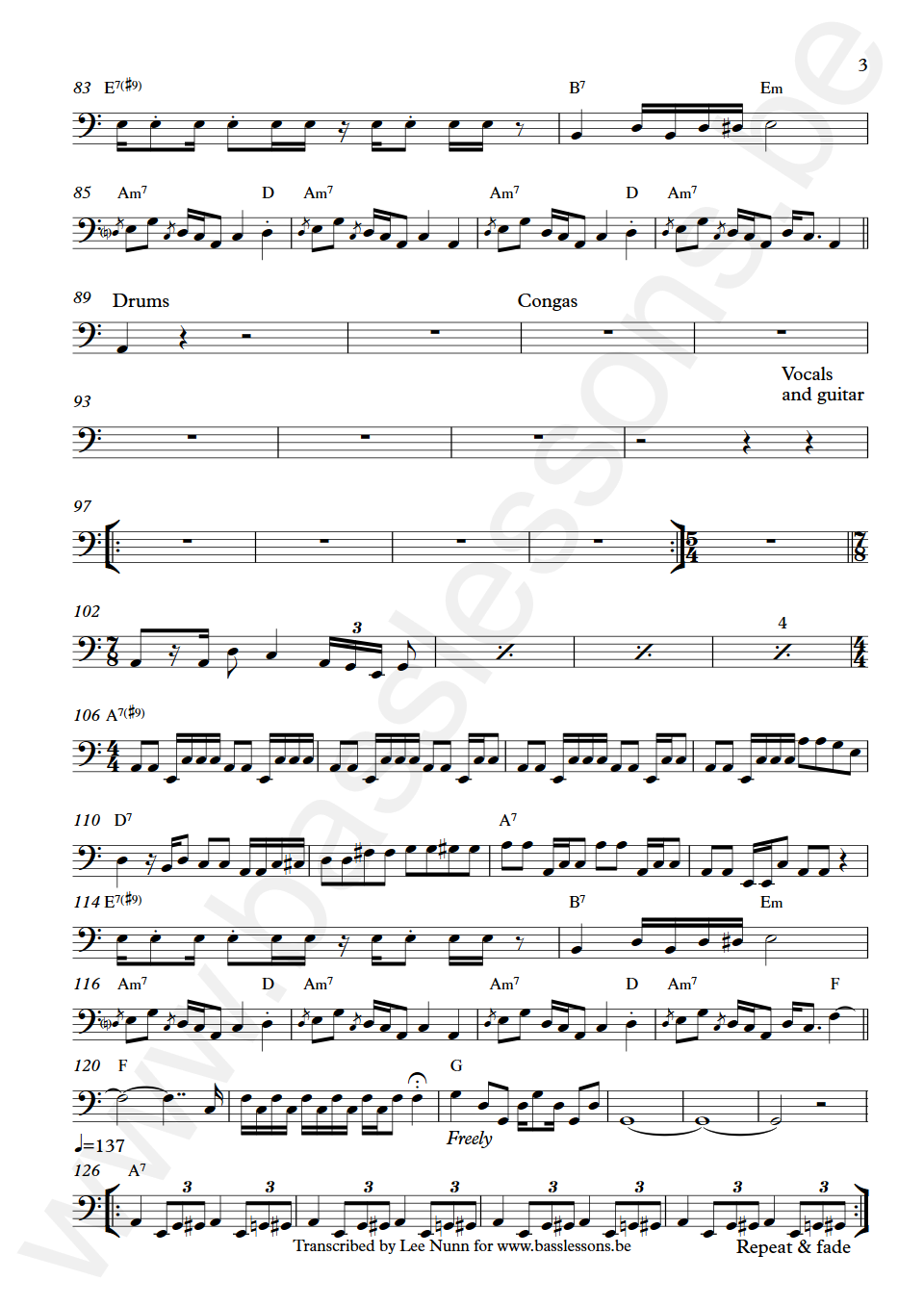 The Allman Brothers Band Black hearted woman Berry Oakley Bass Transcription part 3