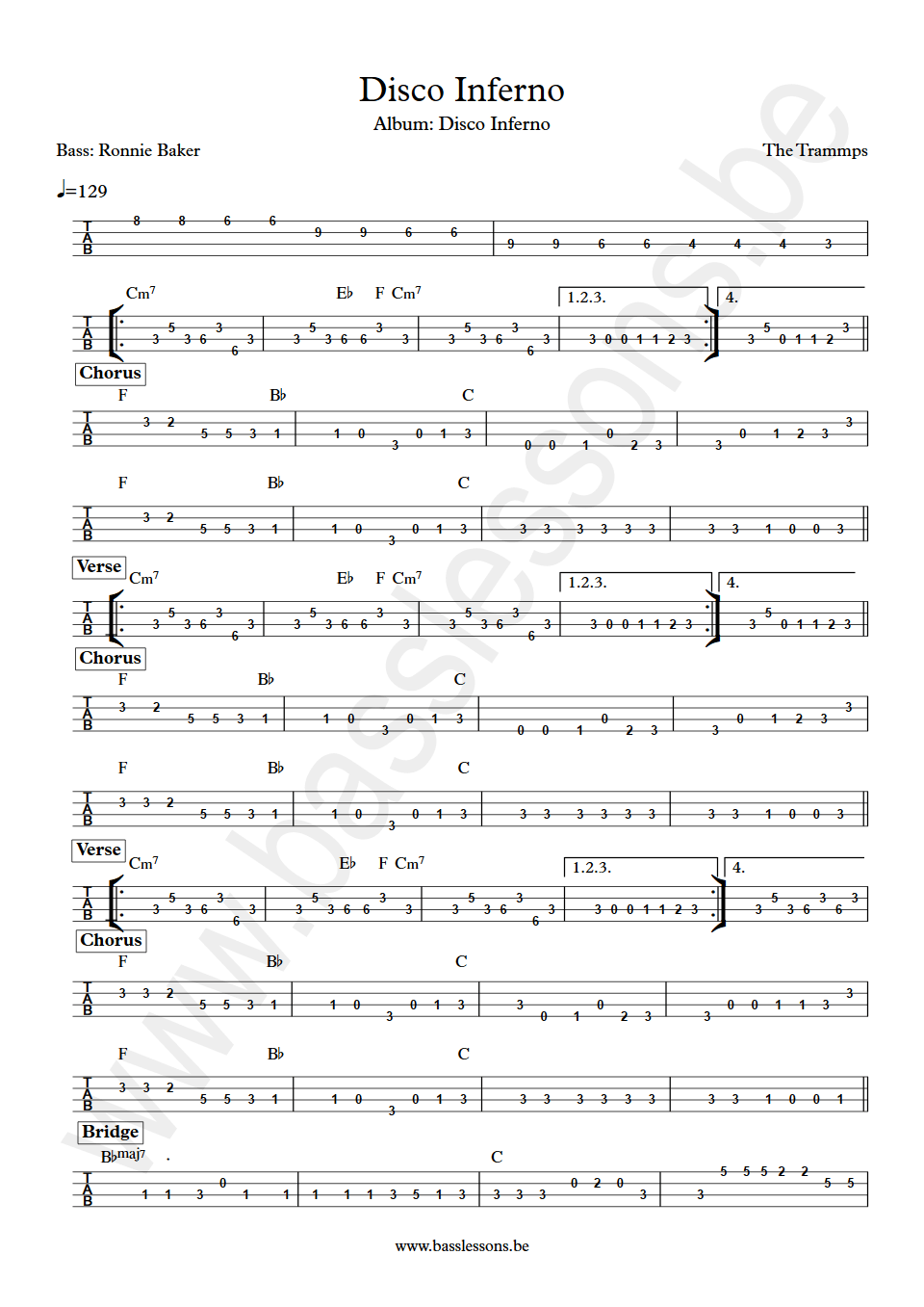 The Tramps Disco Inferno Ronnie Baker Bass Tab