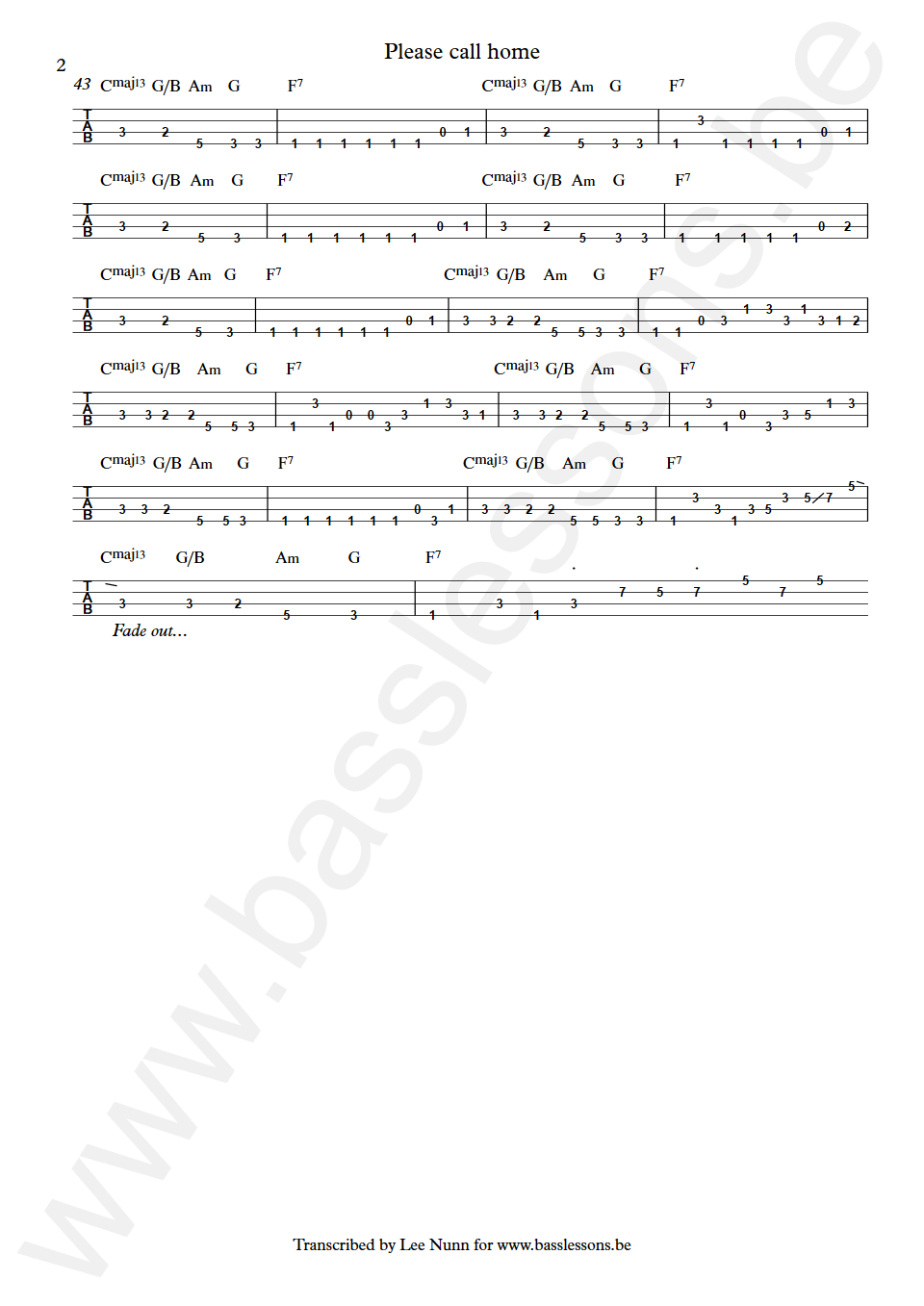 The Allman Brothers Band Please Call Home Berry Oakley Bass Tab