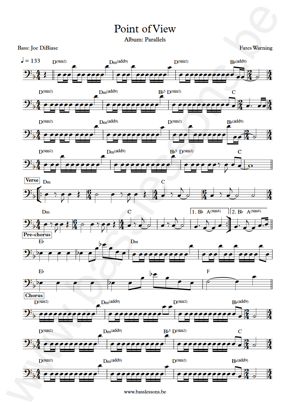 Fates Warning Point of View Joe DiBiase Bass Transcription