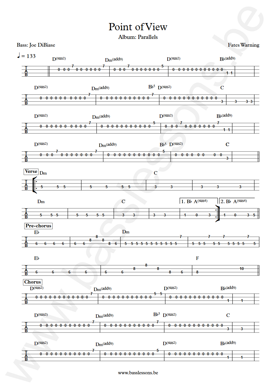 Fates Warning Point of View Joe DiBiase Bass Tab