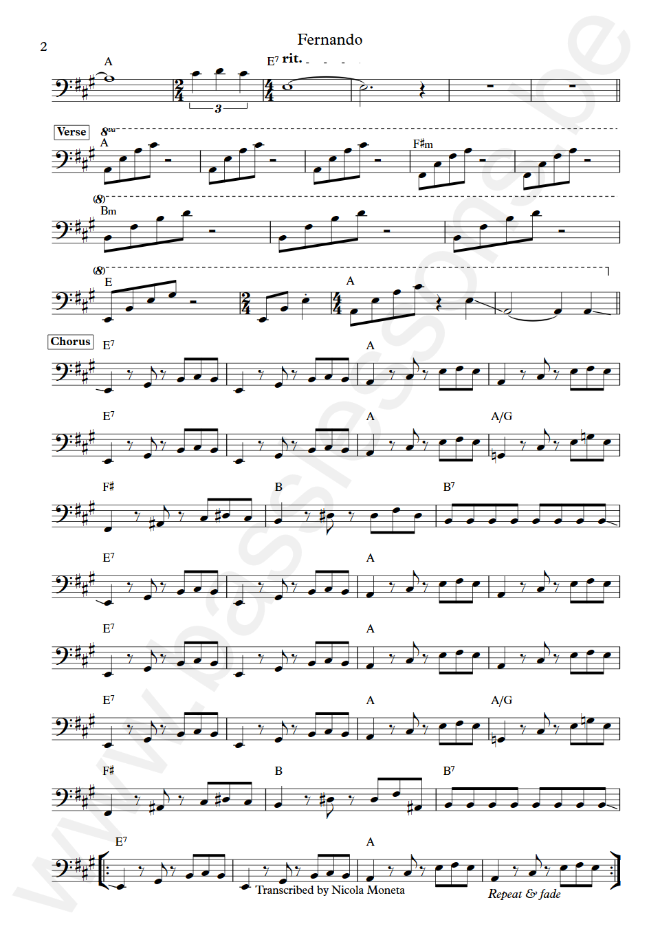 ABBA Fernando Rutger Gunnarsson Bass Transcription part 2