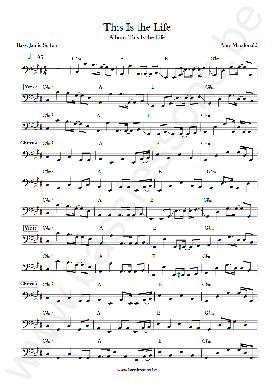Amy Macdonald This Is the Life Jamie Sefton Bass Transcription