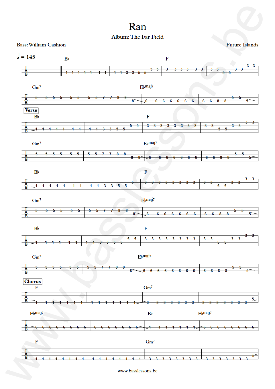 Future Islands Ran William Cashion Bass Tab