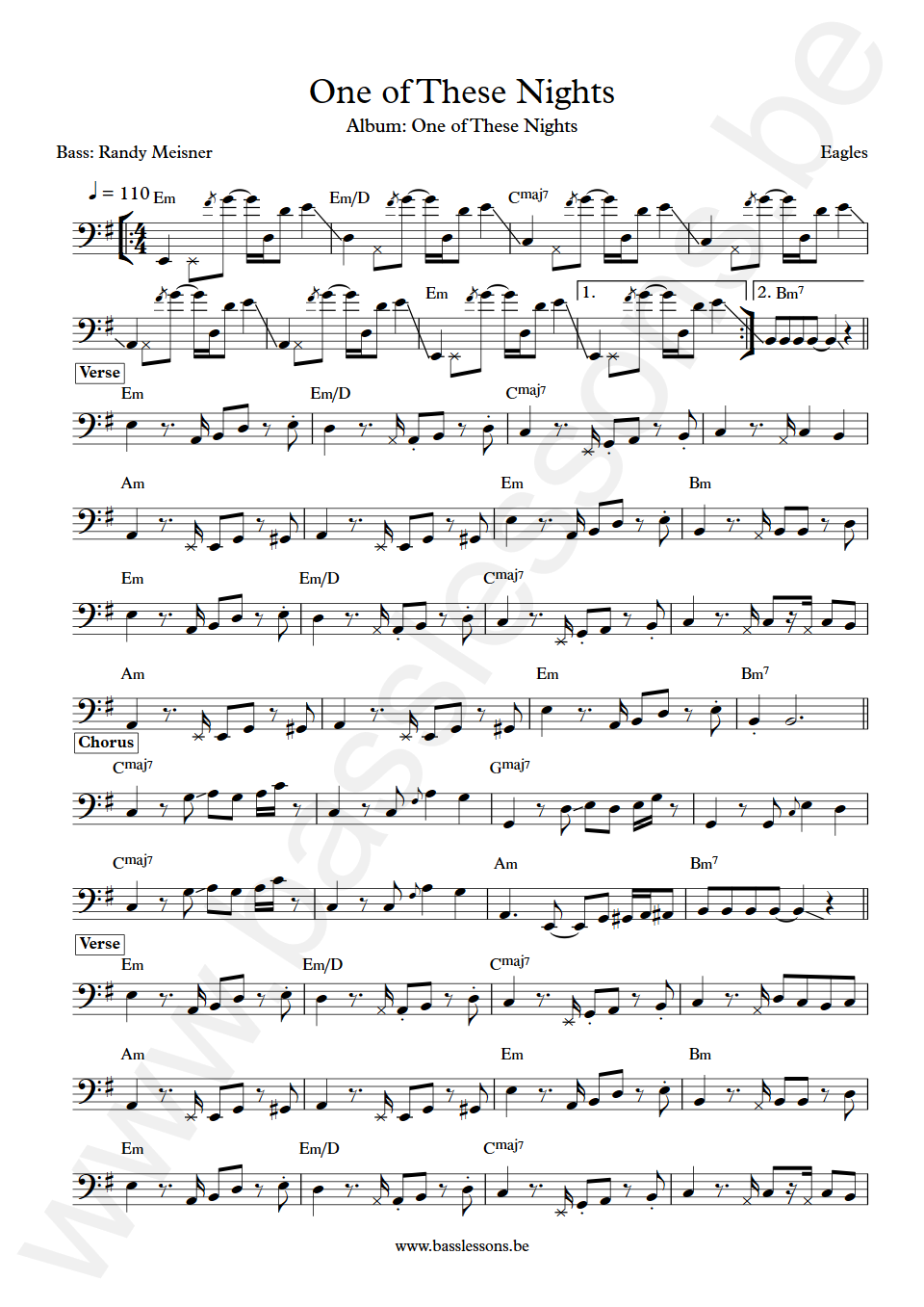 The Eagles One of These Nights Randy Meisner Bass Transcription