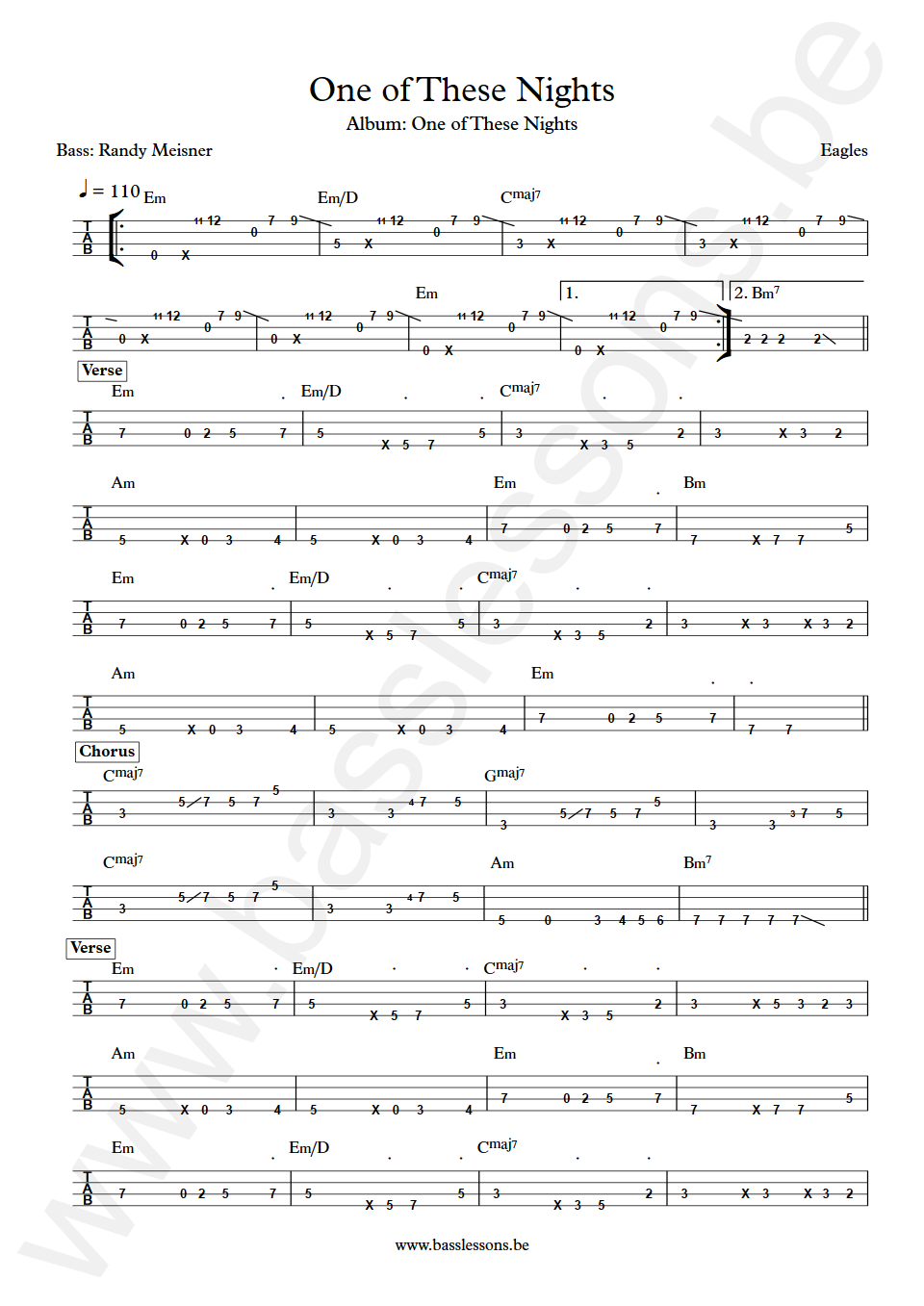 The Eagles One of These Nights Randy Meisner Bass Tab