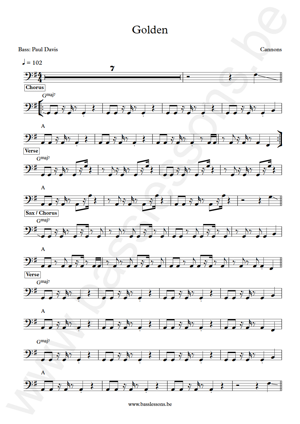 Cannons Golden Paul Davis Bass Transcription