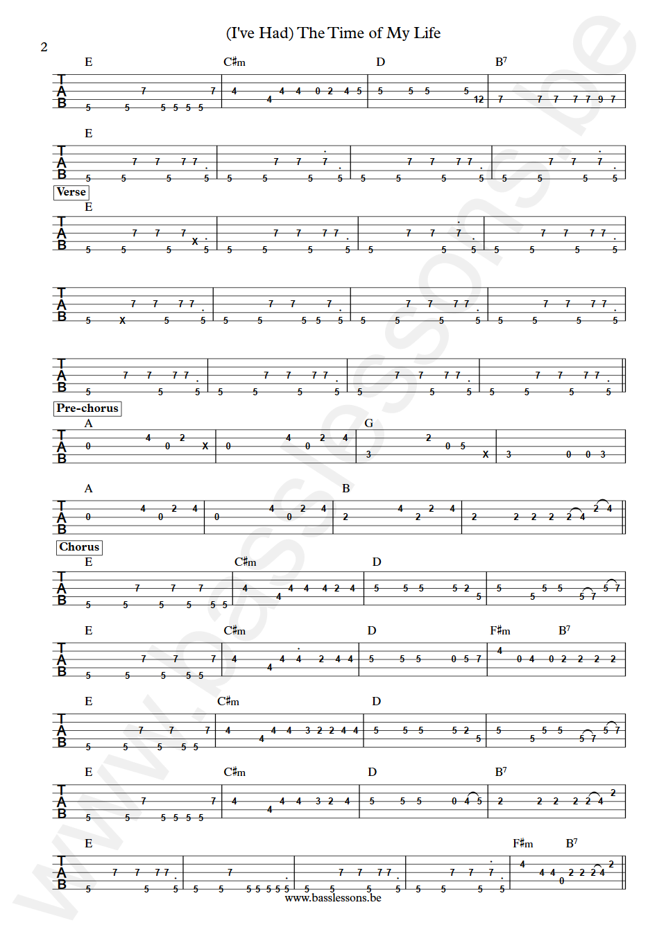 Bill Medley & Jennifer Warnes (I've Had) The Time of My Life Dennis Belfield Bass Tab part 2