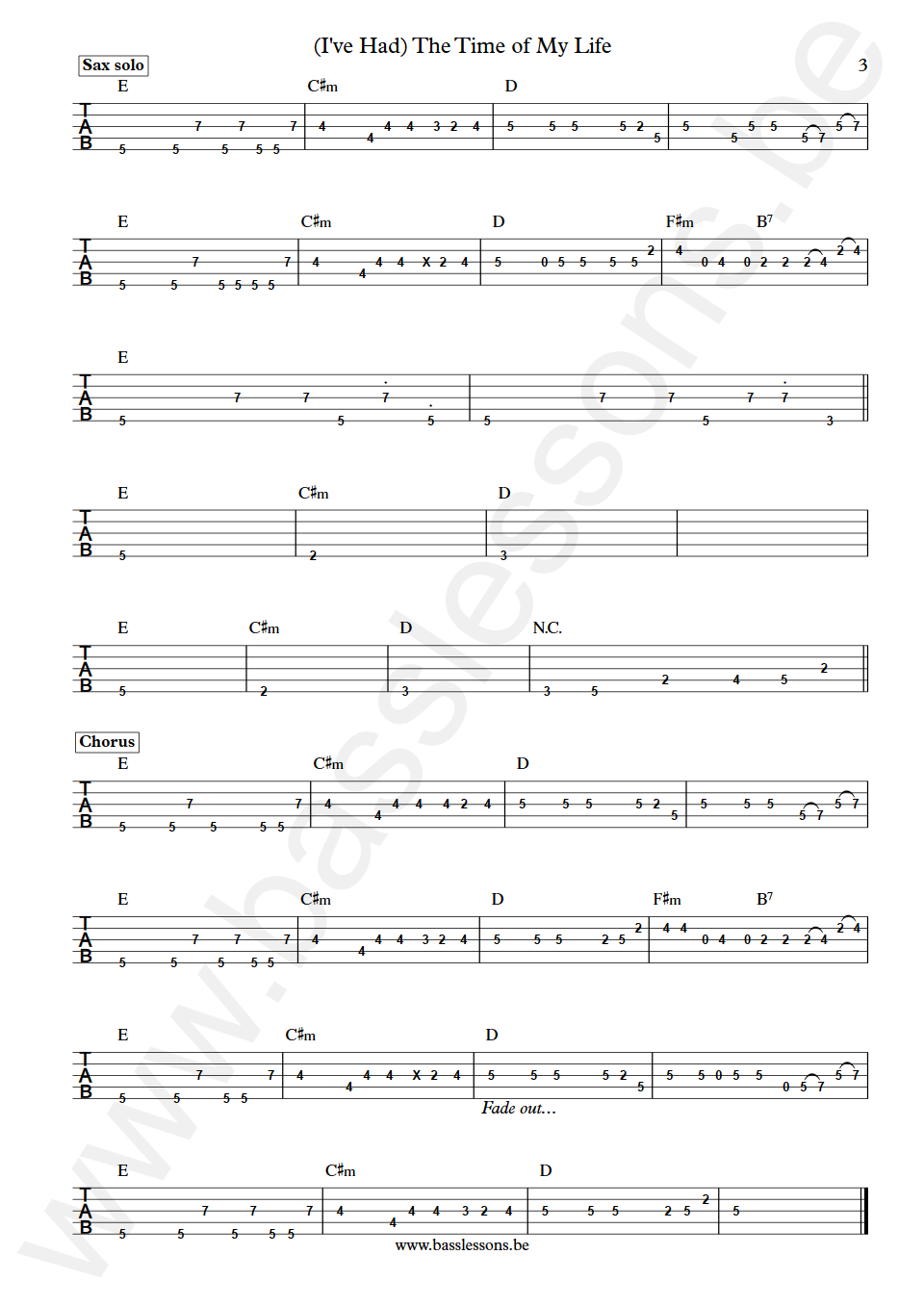 Bill Medley & Jennifer Warnes (I've Had) The Time of My Life Dennis Belfield Bass Tab part 3