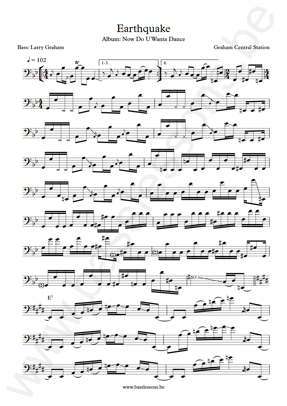 Graham Central Station Earthquake Larry Graham Bass Transcription