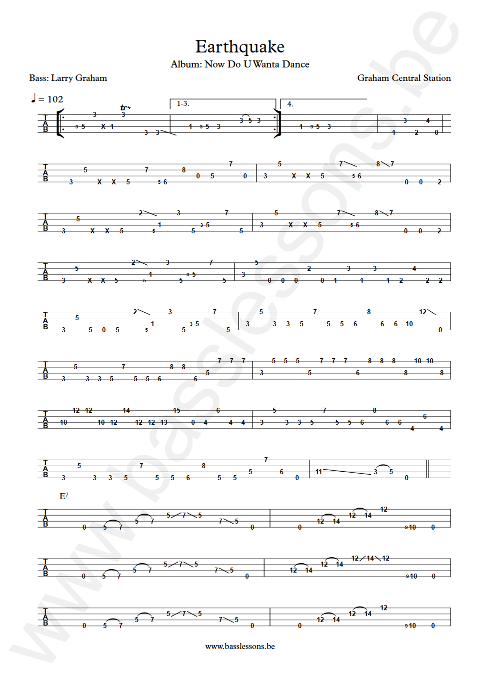 Graham Central Station Earthquake Larry Graham Bass Tab