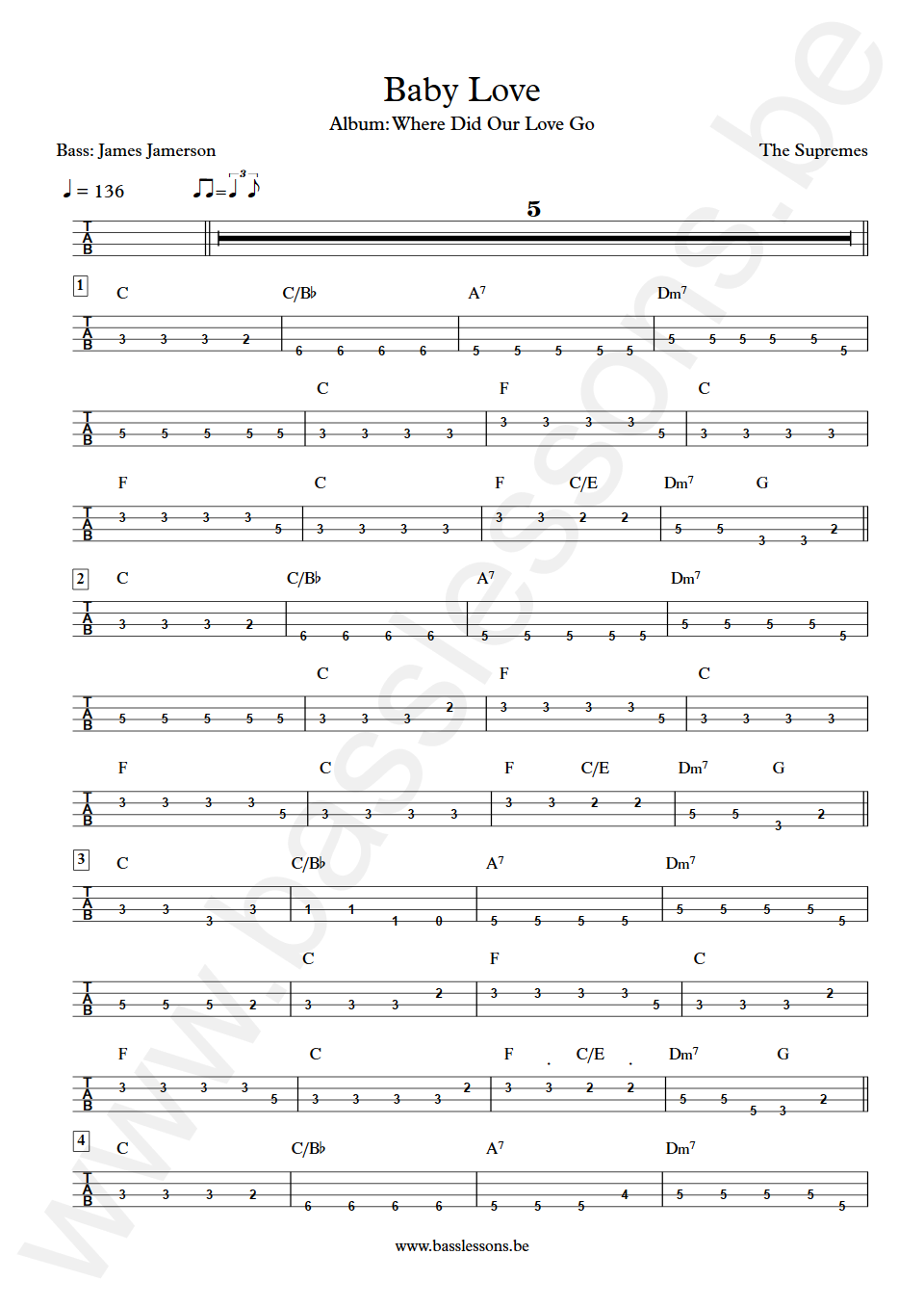 The Supremes Baby Love James Jamerson Bass Tab