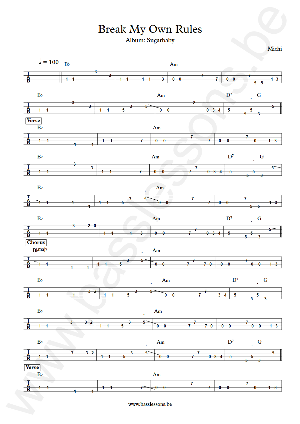 Michi Break My Own Rules  Bass Tab