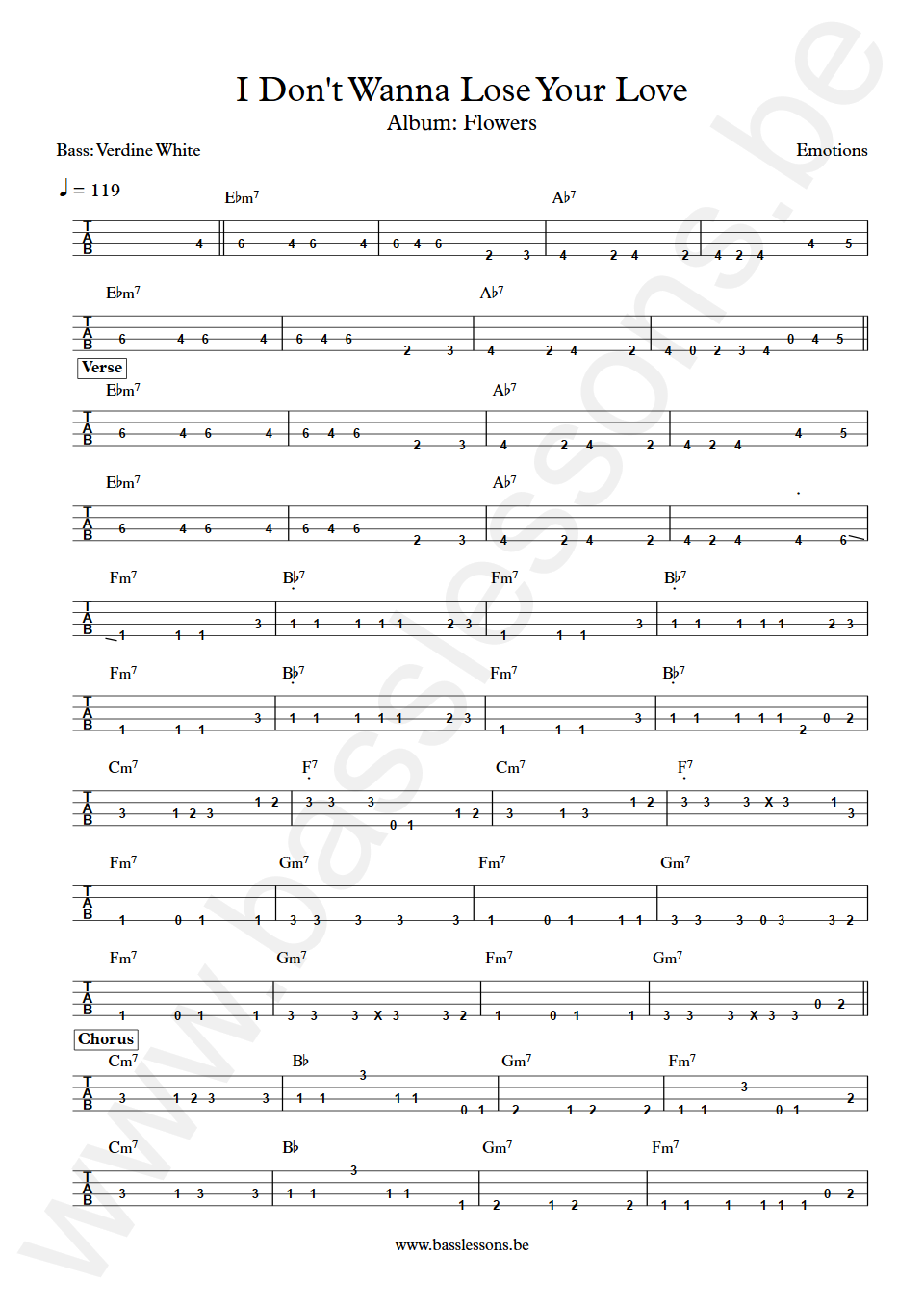 The Emotions I Don't Wanna Lose Your Love Verdine White Bass Tab