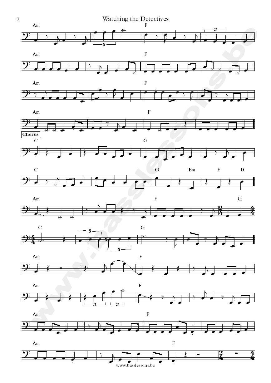 Elvis Costello Watching the detectives Andrew Bodnar Bass Transcription part 2