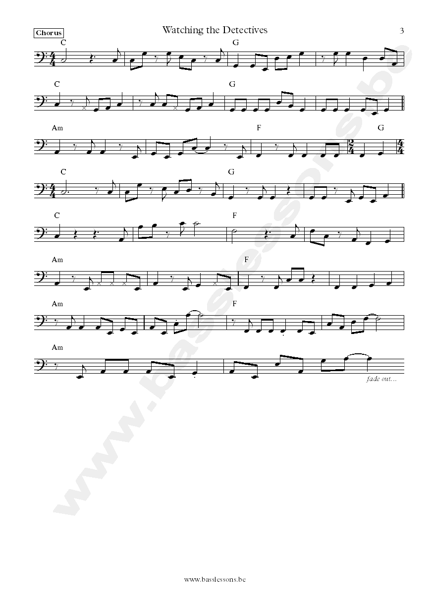 Elvis Costello Watching the detectives Andrew Bodnar Bass Transcription part 3