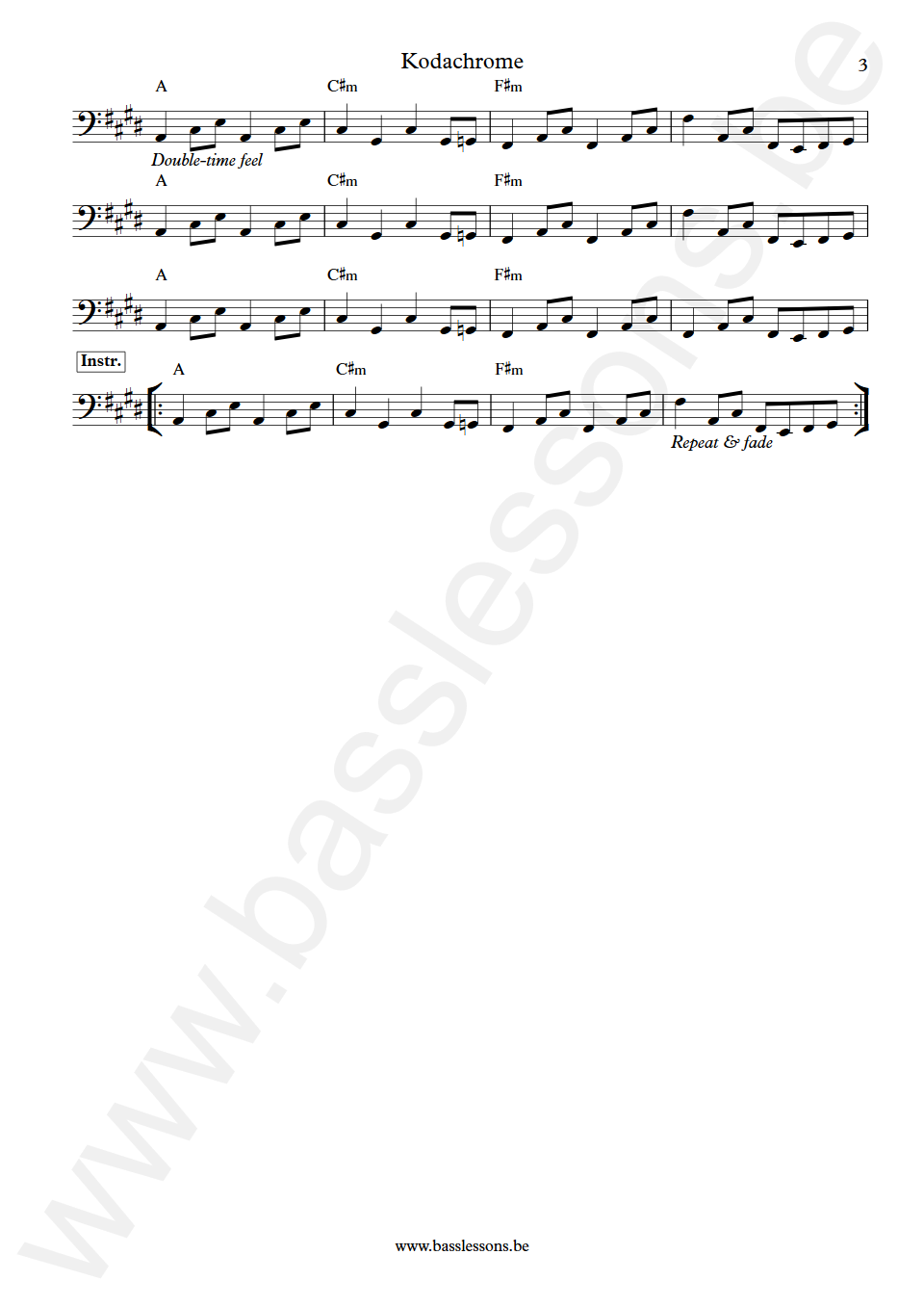 Paul Simon Kodachrome David Hood Bass Transcription part 3