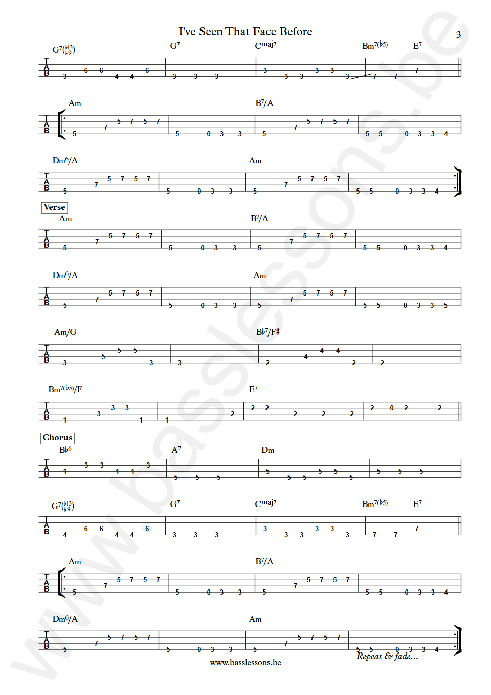 Grace Jones I've Seen That Face Before Robbie Shakespeare Bass Tab part 3