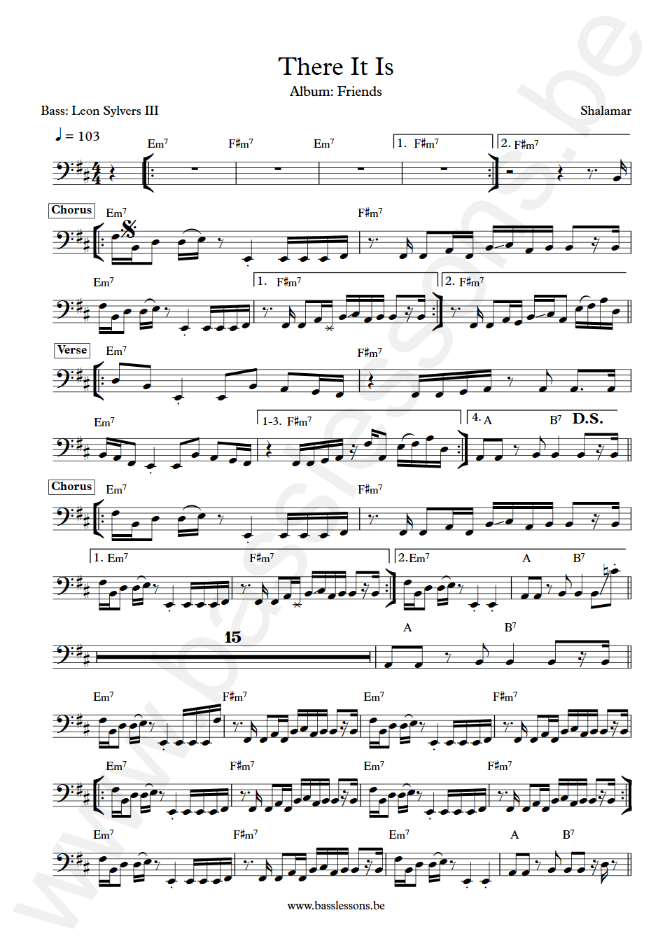 Shalamar There It Is Leon Sylvers III Bass Transcription