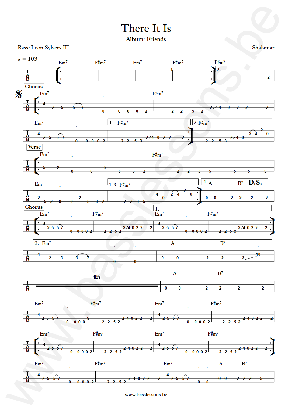 Shalamar There It Is Leon Sylvers III Bass Tab