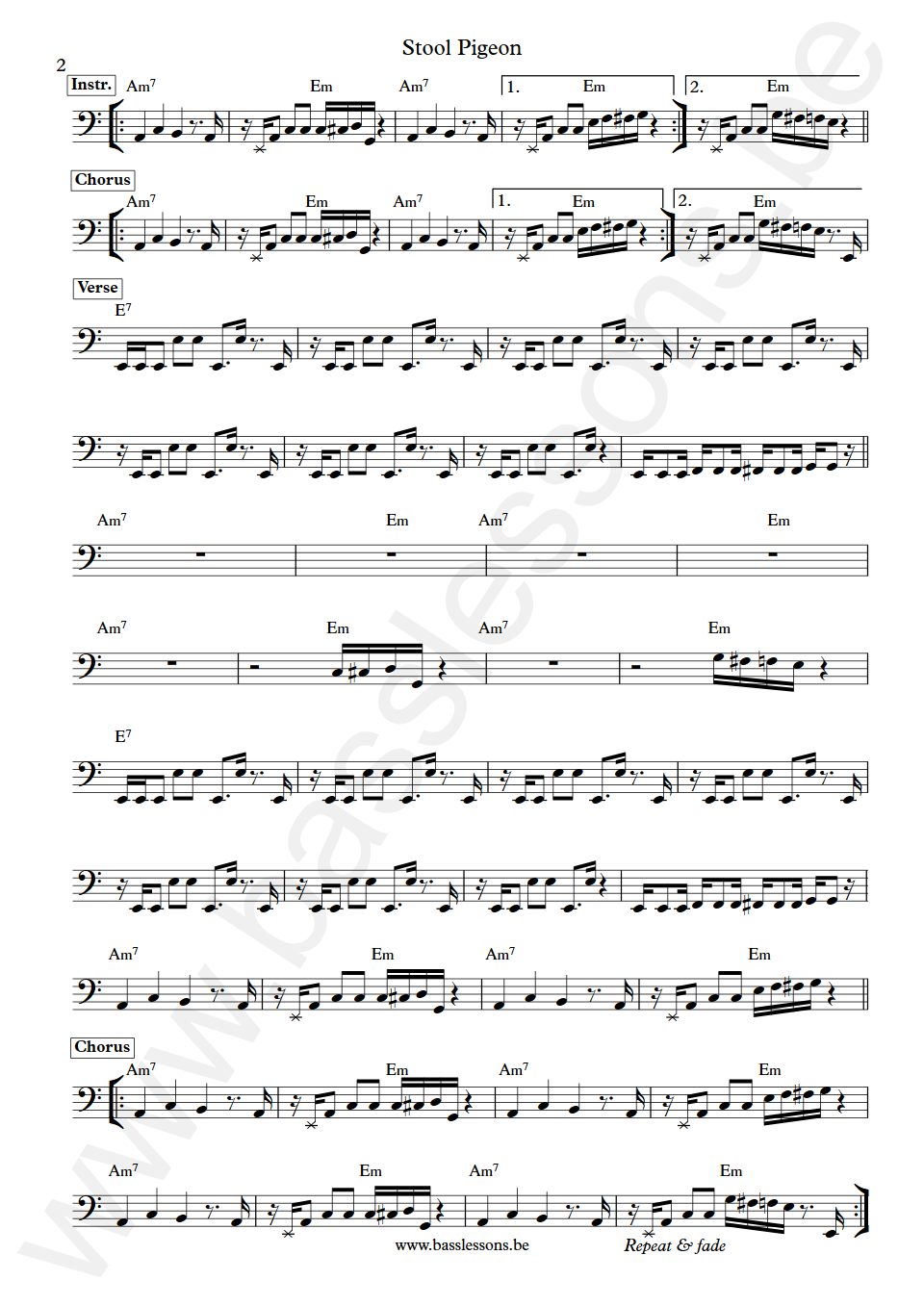 Kid Creole & The Coconuts Stool Pigeon Carol Coleman Bass Transcription part 2