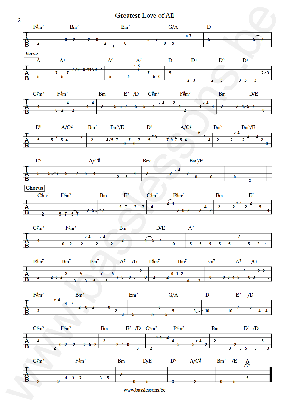Whitney Houston Greatest Love of All Nathan East Bass Tab part 2